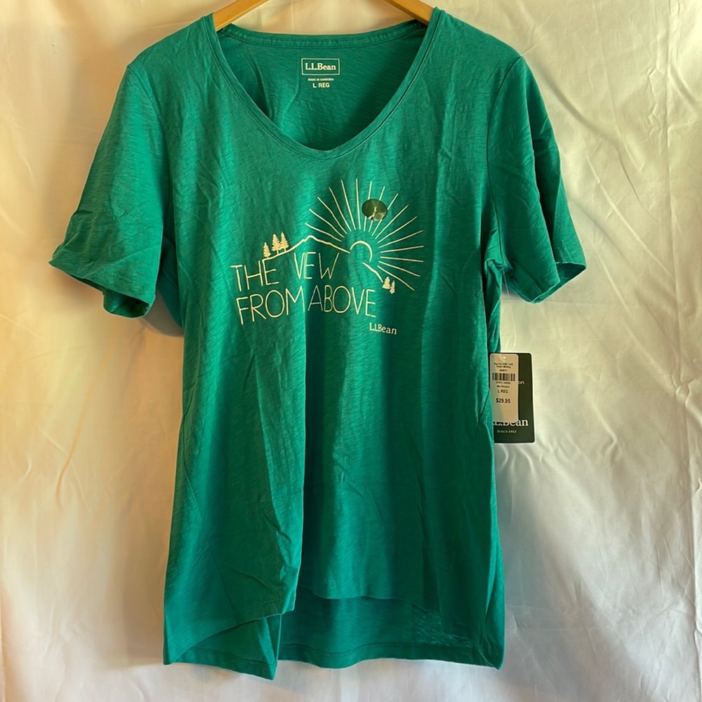 L.L. Bean Womens Marina Teal Organic Cotton Graphic T-Shirt Sz L